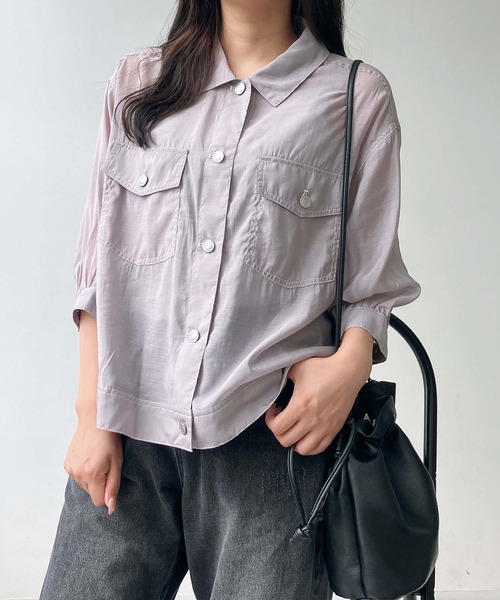 AS KNOW AS plus（アズノゥアズプラス）の「〇ダブルポケットカジュっと5分袖ジャケット（ブルゾン・レディース・インディゴブルー/グレイッシュベージュ/ケミカルウォッシュ/ブラック/オフホワイト/ブラック系/ピンク/ライトグレー/チャコールグレー/グリーン系・FREE）」の5枚目の写真