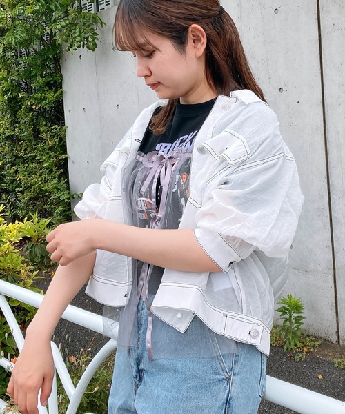 AS KNOW AS plus（アズノゥアズプラス）の「〇ダブルポケットカジュっと5分袖ジャケット（ブルゾン・レディース・インディゴブルー/グレイッシュベージュ/ケミカルウォッシュ/ブラック/オフホワイト/ブラック系/ピンク/ライトグレー/チャコールグレー/グリーン系・FREE）」の13枚目の写真