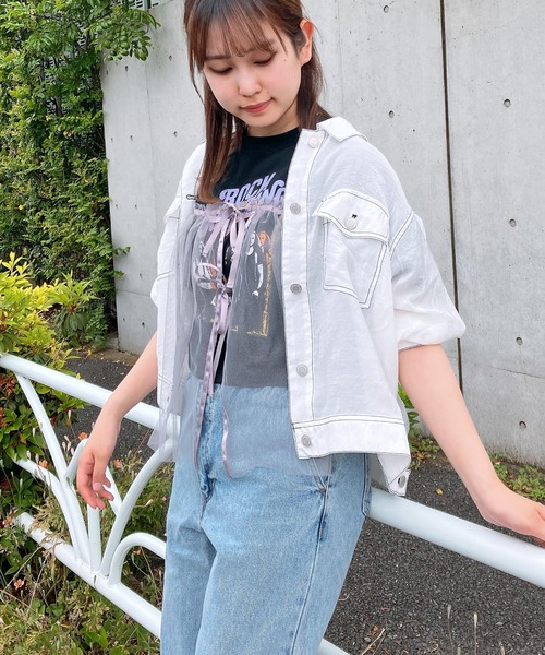 AS KNOW AS plus（アズノゥアズプラス）の「〇ダブルポケットカジュっと5分袖ジャケット（ブルゾン・レディース・インディゴブルー/グレイッシュベージュ/ケミカルウォッシュ/ブラック/オフホワイト/ブラック系/ピンク/ライトグレー/チャコールグレー/グリーン系・FREE）」の14枚目の写真