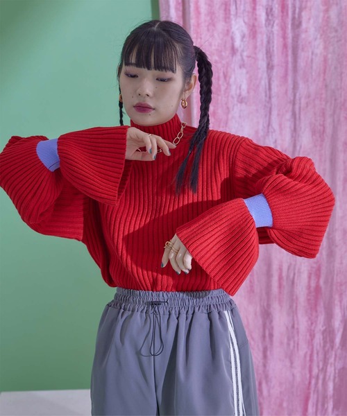 miette(ミエット)の「キャンディスリーブハイネックリブニット(ニット/セーター・レディース・カーキ/レッド/アイボリー・FREE)」の3枚目の写真