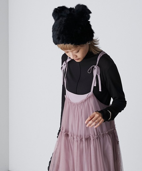 forksy.（フォルクシー）の「【forksy.】ロングファーくまみみニット帽（ニットキャップ/ビーニー・レディース・ライトベージュ/ブラック・FREE）」の3枚目の写真