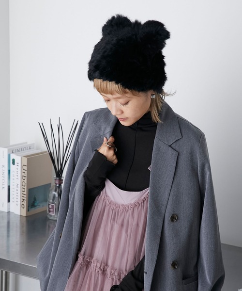 forksy.（フォルクシー）の「【forksy.】ロングファーくまみみニット帽（ニットキャップ/ビーニー・レディース・ライトベージュ/ブラック・FREE）」の8枚目の写真