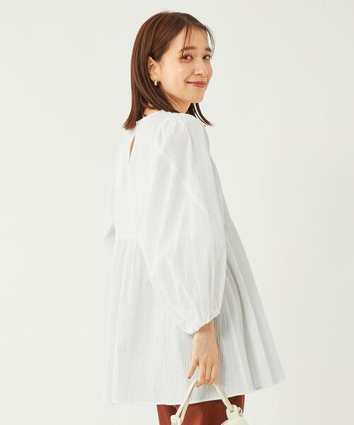 green label relaxing（グリーンレーベルリラクシング）の「サッカー ボリューム ロングスリーブ-マシンウォッシャブル-（シャツ/ブラウス・レディース・ターコイズブルー/ホワイト/ブラック・FREE）」の11枚目の写真