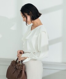 NOLLEY’S | ストレッチジョーゼットラッフル衿配色ブラウス(シャツ/ブラウス)