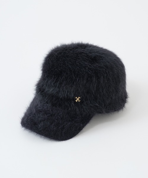 one after another NICE CLAUP（ワンアフターアナザーナイスクラップ）の「エンブレム付きシャギーキャップ（キャップ・レディース・ブラック/アイボリー・FREE）」の2枚目の写真