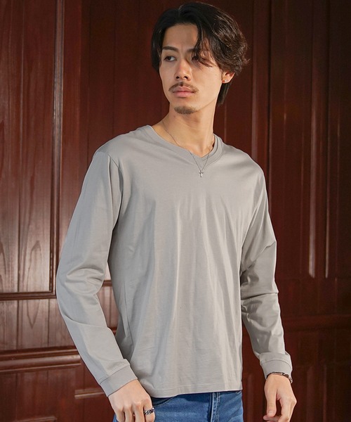 SOMEDIFF（サムディフ）の「【SOMEDIFF】Luxury 長袖クルーネック/Vネックカットソー メンズ 無地Tシャツ 黒 白 インナー 春服 冬服（Tシャツ/カットソー・メンズ・ブラック系その他/レッド系その他/ブラック/ボルドー/ホワイト系その他/スモークグレー/グレー系その他/ホワイト・L/M/XXL/XL）」の6枚目の写真