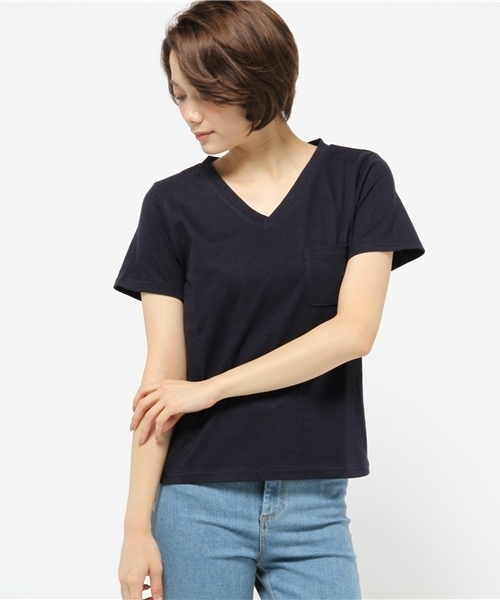 CIAOPANIC（チャオパニック）の「【Ciaopanic】　VネックポケTee（Tシャツ/カットソー・レディース・ホワイト/グレー/ネイビー・FREE）」の3枚目の写真