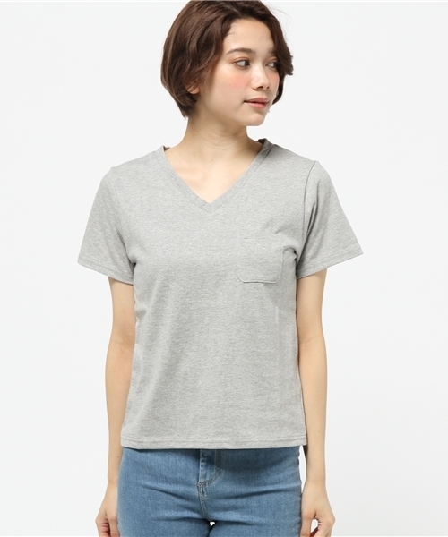 CIAOPANIC（チャオパニック）の「【Ciaopanic】　VネックポケTee（Tシャツ/カットソー・レディース・ホワイト/グレー/ネイビー・FREE）」の4枚目の写真