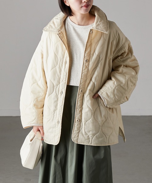 r.（アールドット）の「リップストップ ステンカラーキルトコート（ステンカラーコート・レディース・ベージュ/ブラック/カーキ/アイボリー・FREE）」の9枚目の写真