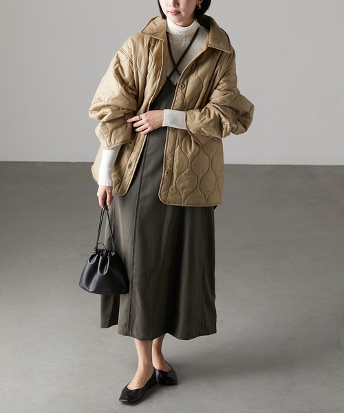 r.（アールドット）の「リップストップ ステンカラーキルトコート（ステンカラーコート・レディース・ベージュ/ブラック/カーキ/アイボリー・FREE）」の18枚目の写真