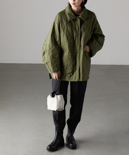 r.（アールドット）の「リップストップ ステンカラーキルトコート（ステンカラーコート・レディース・ベージュ/ブラック/カーキ/アイボリー・FREE）」の15枚目の写真