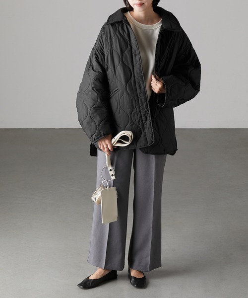 r.（アールドット）の「リップストップ ステンカラーキルトコート（ステンカラーコート・レディース・ベージュ/ブラック/カーキ/アイボリー・FREE）」の12枚目の写真