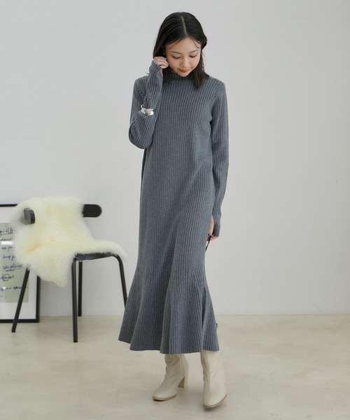 VIS（ビス）の「【WEB限定】針抜きリブマーメイドニットワンピース