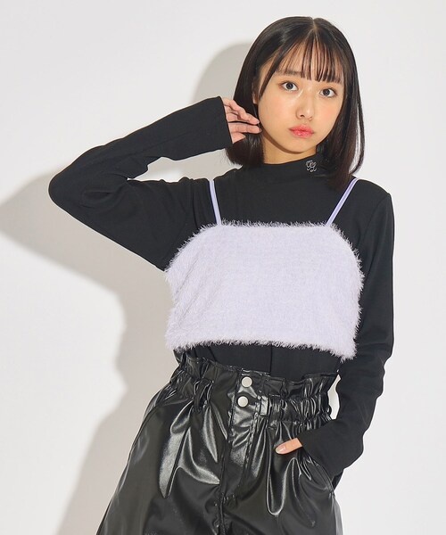 PINK-latte(ピンクラテ)の「◆【2点SET】キラキラシャギービスチェ+インナーSET(その他トップス・キッズ・ライトパープル/ブラック/オフホワイト・14/15 /16)」の1枚目の写真