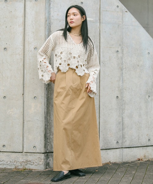 select MOCA（セレクトモカ）の「ハイウエストタックAラインスカート（スカート・レディース・ブラック/ベージュ・MEDIUM/LARGE）」の5枚目の写真