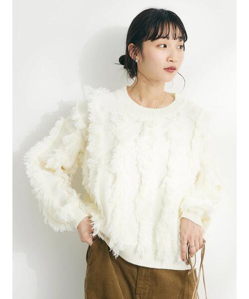 CRAFT STANDARD BOUTIQUE(クラフトスタンダードブティック)の「ボリュームフリンジニットプルオーバー(ニット/セーター・レディース・ブラック/オフホワイト・FREE)」の8枚目の写真