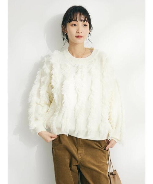 CRAFT STANDARD BOUTIQUE(クラフトスタンダードブティック)の「ボリュームフリンジニットプルオーバー(ニット/セーター・レディース・ブラック/オフホワイト・FREE)」の21枚目の写真
