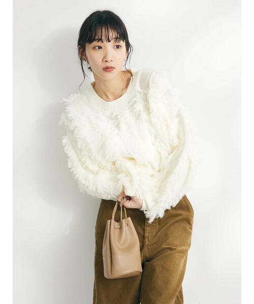 CRAFT STANDARD BOUTIQUE(クラフトスタンダードブティック)の「ボリュームフリンジニットプルオーバー(ニット/セーター・レディース・ブラック/オフホワイト・FREE)」の22枚目の写真
