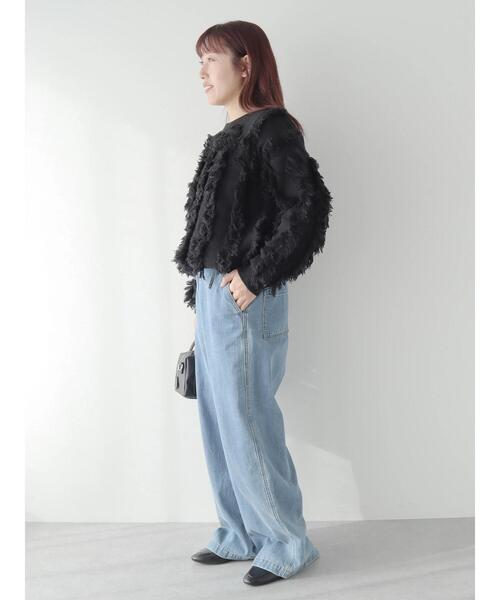 CRAFT STANDARD BOUTIQUE(クラフトスタンダードブティック)の「ボリュームフリンジニットプルオーバー(ニット/セーター・レディース・ブラック/オフホワイト・FREE)」の3枚目の写真