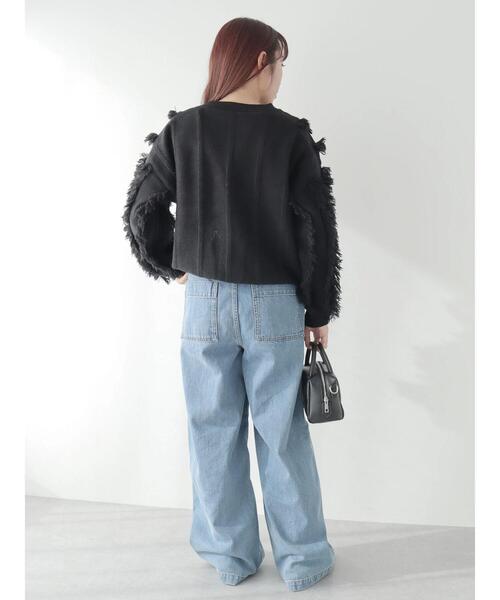 CRAFT STANDARD BOUTIQUE(クラフトスタンダードブティック)の「ボリュームフリンジニットプルオーバー(ニット/セーター・レディース・ブラック/オフホワイト・FREE)」の4枚目の写真