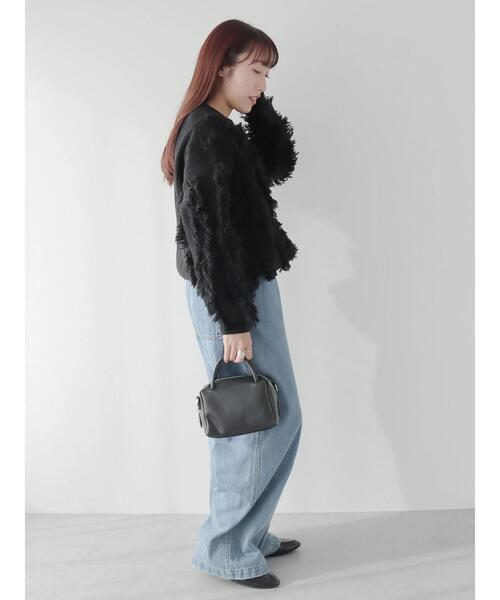 CRAFT STANDARD BOUTIQUE(クラフトスタンダードブティック)の「ボリュームフリンジニットプルオーバー(ニット/セーター・レディース・ブラック/オフホワイト・FREE)」の5枚目の写真