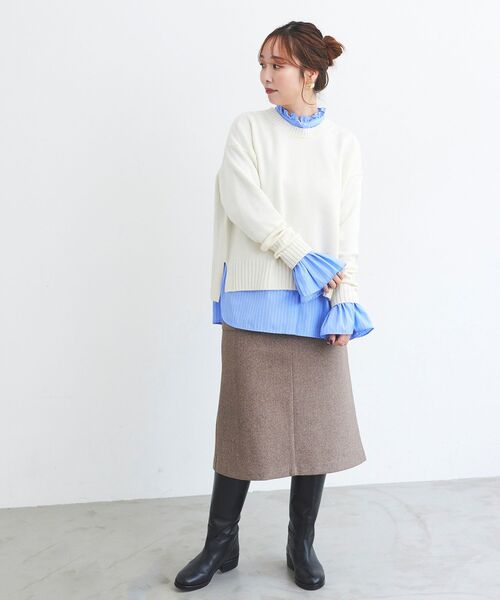 le.coeur blanc（ルクールブラン）の「フリルネック前釦ブラウス（シャツ/ブラウス・レディース・オフホワイト/ホワイト系その他/ブルー系その他2・38）」の15枚目の写真