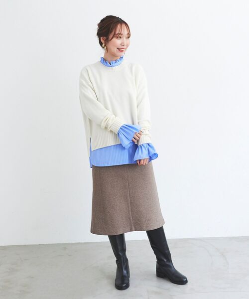 le.coeur blanc（ルクールブラン）の「フリルネック前釦ブラウス（シャツ/ブラウス・レディース・オフホワイト/ホワイト系その他/ブルー系その他2・38）」の16枚目の写真