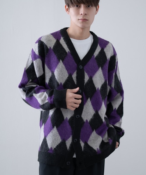 improves(インプローブス)の「ダイヤアーガイル柄 シャギー加工 カーディガン(カーディガン/ボレロ・メンズ・グリーン/ワイン/ブラック・MEDIUM/LARGE/X-LARGE)」の4枚目の写真