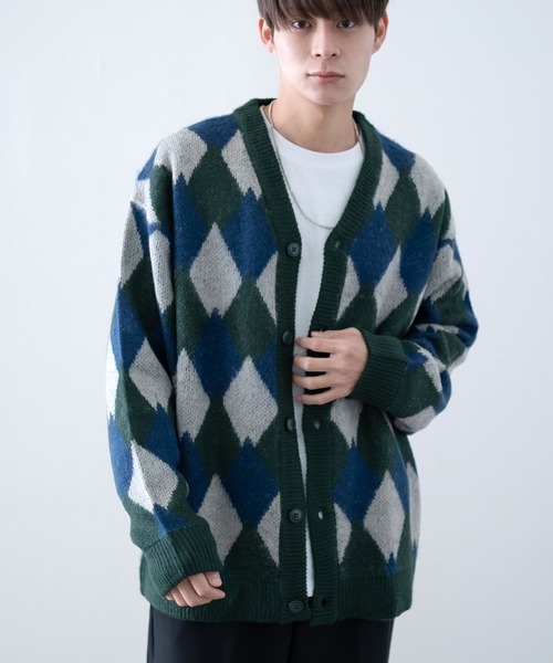 improves(インプローブス)の「ダイヤアーガイル柄 シャギー加工 カーディガン(カーディガン/ボレロ・メンズ・グリーン/ワイン/ブラック・MEDIUM/LARGE/X-LARGE)」の8枚目の写真
