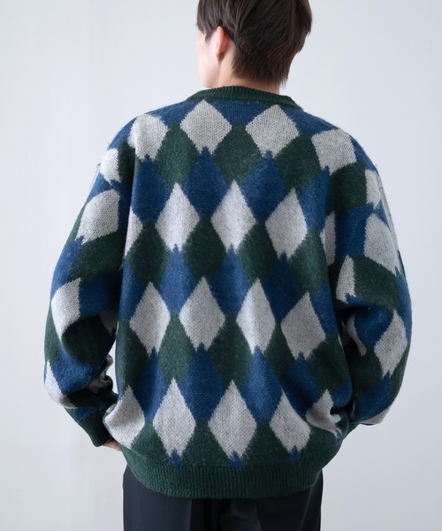 improves(インプローブス)の「ダイヤアーガイル柄 シャギー加工 カーディガン(カーディガン/ボレロ・メンズ・グリーン/ワイン/ブラック・MEDIUM/LARGE/X-LARGE)」の10枚目の写真