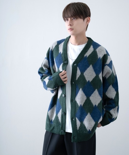 improves(インプローブス)の「ダイヤアーガイル柄 シャギー加工 カーディガン(カーディガン/ボレロ・メンズ・グリーン/ワイン/ブラック・MEDIUM/LARGE/X-LARGE)」の11枚目の写真