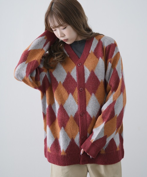 improves(インプローブス)の「ダイヤアーガイル柄 シャギー加工 カーディガン(カーディガン/ボレロ・メンズ・グリーン/ワイン/ブラック・MEDIUM/LARGE/X-LARGE)」の13枚目の写真