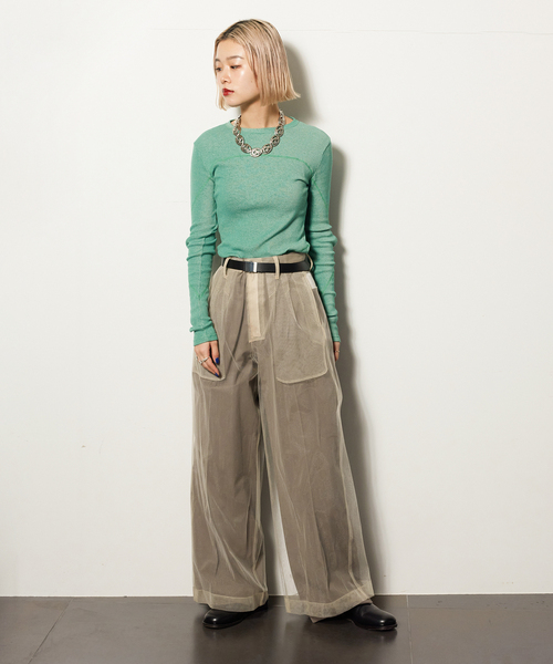 CITYSHOP(シティーショップ)の「CREPEY RIB カットソー(Tシャツ/カットソー・レディース・グリーン/ブラック・FREE)」の14枚目の写真