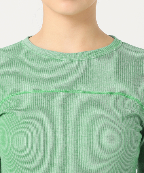 CITYSHOP(シティーショップ)の「CREPEY RIB カットソー(Tシャツ/カットソー・レディース・グリーン/ブラック・FREE)」の4枚目の写真