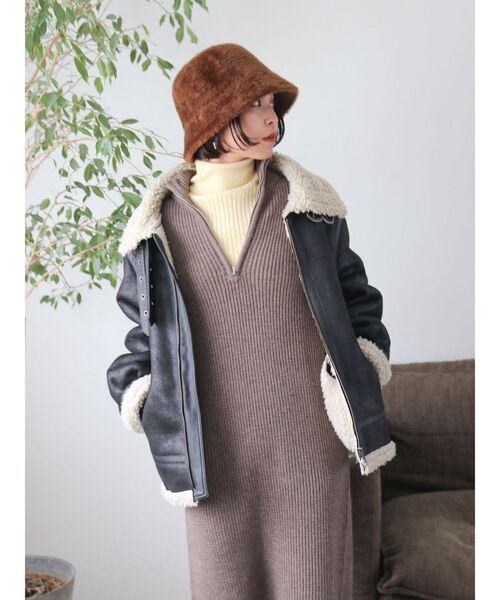 Ungrid（アングリッド）の「フェイクムートンボアブルゾン（ブルゾン・レディース・ブラック/ダークブラウン・SMALL/MEDIUM）」の9枚目の写真