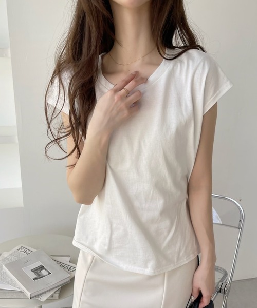 Ada.(エイダ)の「フレンチスリーブ テールカット カットソー(Tシャツ/カットソー・レディース・オフホワイト/ブラック/グリーン系その他/チャコール・FREE)」の9枚目の写真