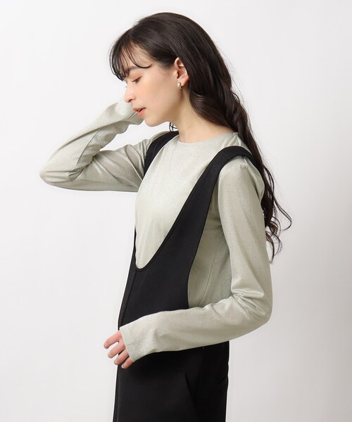 OPAQUE.CLIP（オペークドットクリップ）の「◆ラメジャージ ラウンドトップス【ストレッチ/洗濯機洗い可】（Tシャツ/カットソー・レディース・シルバー系5/サックスブルー系5/ベージュ系5・36/38/40/42）」の10枚目の写真
