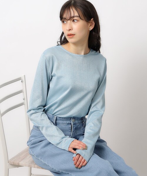 OPAQUE.CLIP（オペークドットクリップ）の「◆ラメジャージ ラウンドトップス【ストレッチ/洗濯機洗い可】（Tシャツ/カットソー・レディース・シルバー系5/サックスブルー系5/ベージュ系5・36/38/40/42）」の14枚目の写真