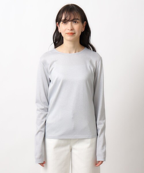 OPAQUE.CLIP（オペークドットクリップ）の「◆ラメジャージ ラウンドトップス【ストレッチ/洗濯機洗い可】（Tシャツ/カットソー・レディース・シルバー系5/サックスブルー系5/ベージュ系5・36/38/40/42）」の16枚目の写真