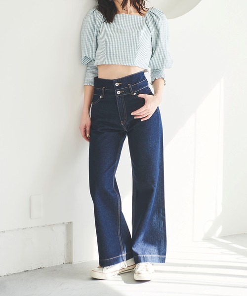 31 Sons de mode(トランテアン ソン ドゥ モード)の「シャーリングパフブラウス(シャツ/ブラウス・レディース・ライトグリーン/ホワイト×ブラック/ブラック・38/36)」の1枚目の写真