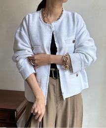 DouDou | ライトツイードジャケット(ノーカラージャケット)