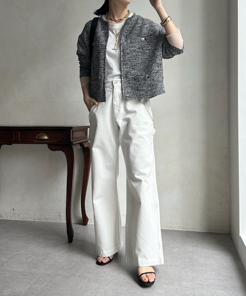 DouDou（ドゥドゥ）の「ライトツイードジャケット（ノーカラージャケット・レディース・ブラック/オフホワイト/ブラック系その他・FREE）」の5枚目の写真