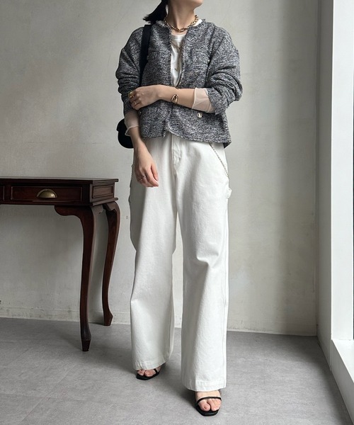 DouDou（ドゥドゥ）の「ライトツイードジャケット（ノーカラージャケット・レディース・ブラック/オフホワイト/ブラック系その他・FREE）」の6枚目の写真