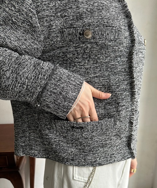 DouDou（ドゥドゥ）の「ライトツイードジャケット（ノーカラージャケット・レディース・ブラック/オフホワイト/ブラック系その他・FREE）」の22枚目の写真