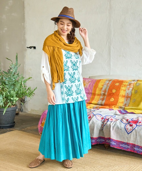 チャイハネ（チャイハネ）の「【チャイハネ】インド綿ナチュラルストール（ストール/ショール・レディース・ブルー系その他/レッド系その他/オレンジ系その他/グレー系その他/ナチュラル・FREE）」の7枚目の写真