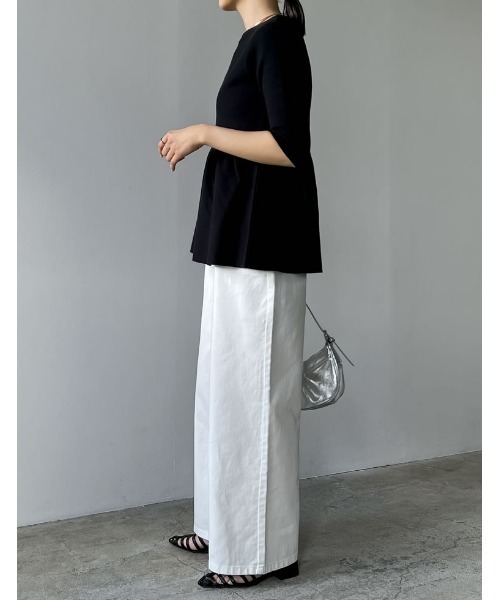 Re:EDIT（リエディ）の「[2024SS COLLECTION]七分袖ミラノリブペプラムニットトップス（ニット/セーター・レディース・ブラック/ホワイト/ライトグレー/キャメル・MEDIUM/LARGE）」の9枚目の写真