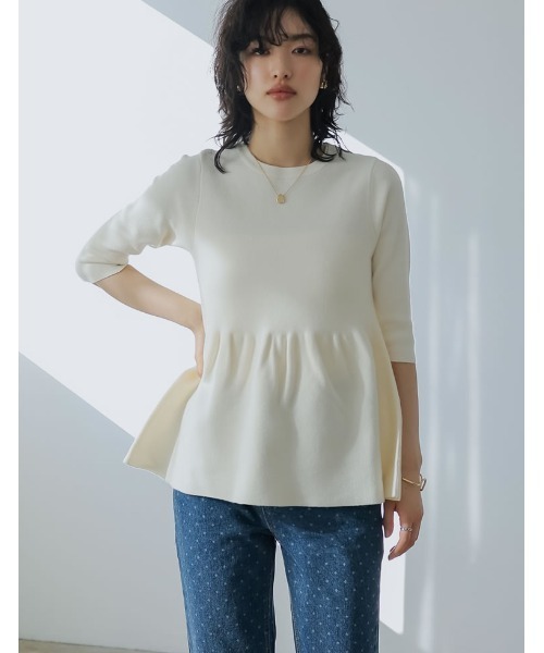 Re:EDIT（リエディ）の「[2024SS COLLECTION]七分袖ミラノリブペプラムニットトップス（ニット/セーター・レディース・ブラック/ホワイト/ライトグレー/キャメル・MEDIUM/LARGE）」の12枚目の写真