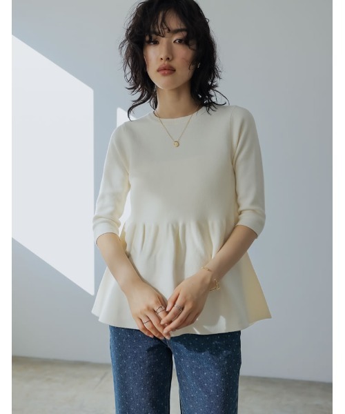 Re:EDIT（リエディ）の「[2024SS COLLECTION]七分袖ミラノリブペプラムニットトップス（ニット/セーター・レディース・ブラック/ホワイト/ライトグレー/キャメル・MEDIUM/LARGE）」の14枚目の写真