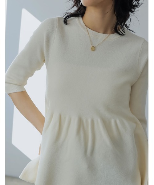 Re:EDIT（リエディ）の「[2024SS COLLECTION]七分袖ミラノリブペプラムニットトップス（ニット/セーター・レディース・ブラック/ホワイト/ライトグレー/キャメル・MEDIUM/LARGE）」の15枚目の写真