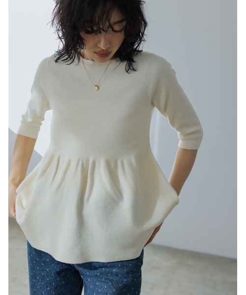 Re:EDIT（リエディ）の「[2024SS COLLECTION]七分袖ミラノリブペプラムニットトップス（ニット/セーター・レディース・ブラック/ホワイト/ライトグレー/キャメル・MEDIUM/LARGE）」の16枚目の写真